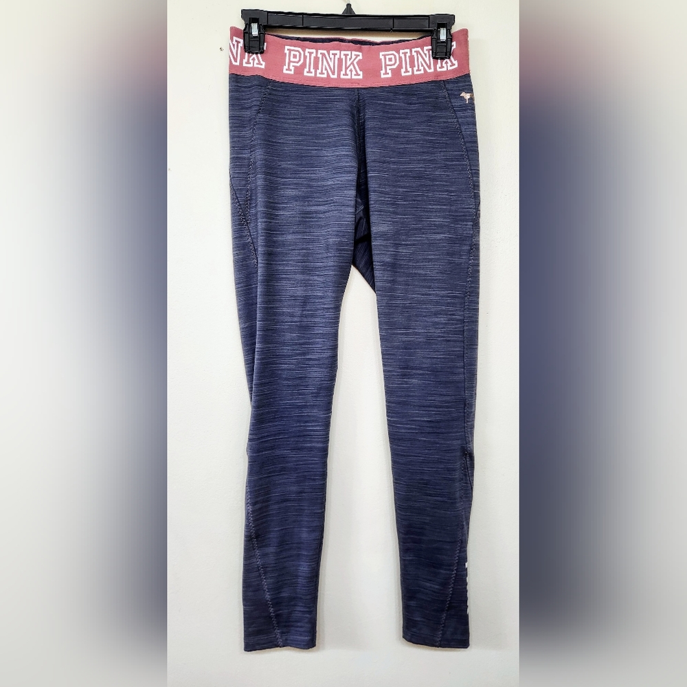 PINK Victoria's Secret Navy Space-Dye Leggings with Pink Logo Waistband